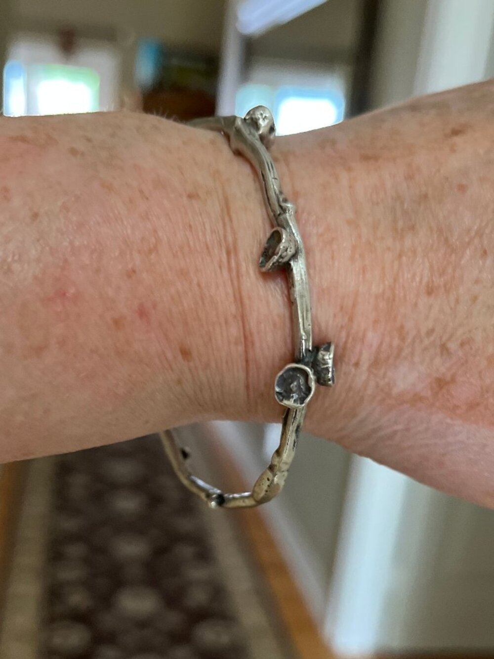 Silver Waterlily Textured Bangle - Authentic